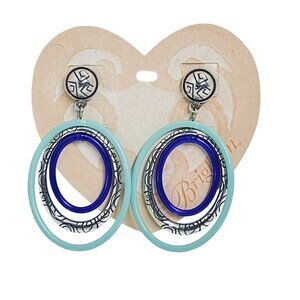 Brighton Chunky Silver Tone Aqua And Cobalt Blue Dangle Pierced Earrings (5990)